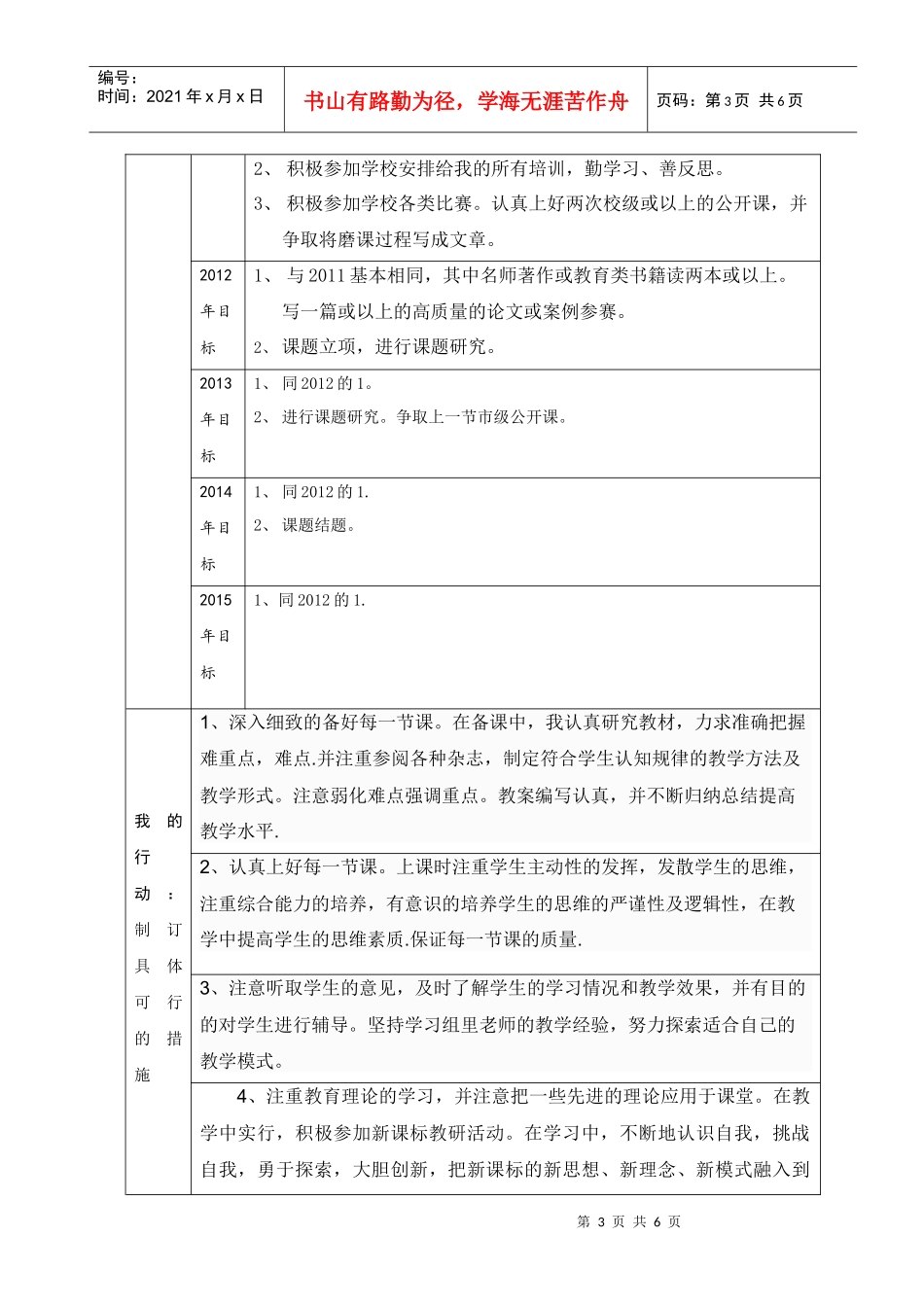 小学数学教师五年(XXXX-XXXX)个人专业发展规划书_第3页
