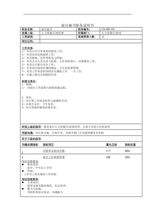 前台秘书职务说明书