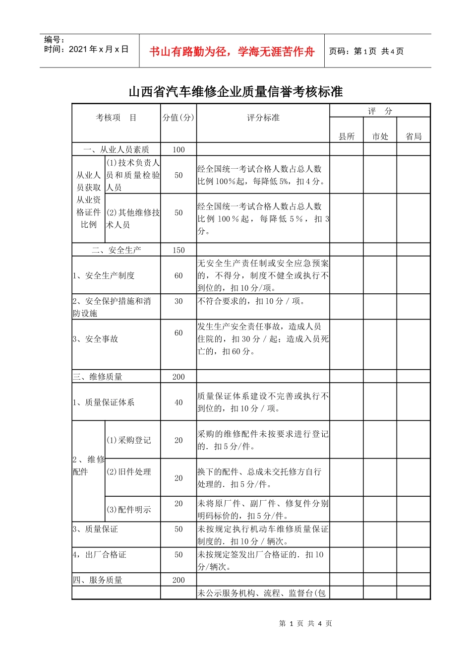 山西省汽车维修企业质量信誉考核标准_第1页