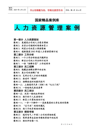 人力资源管理精品案例库