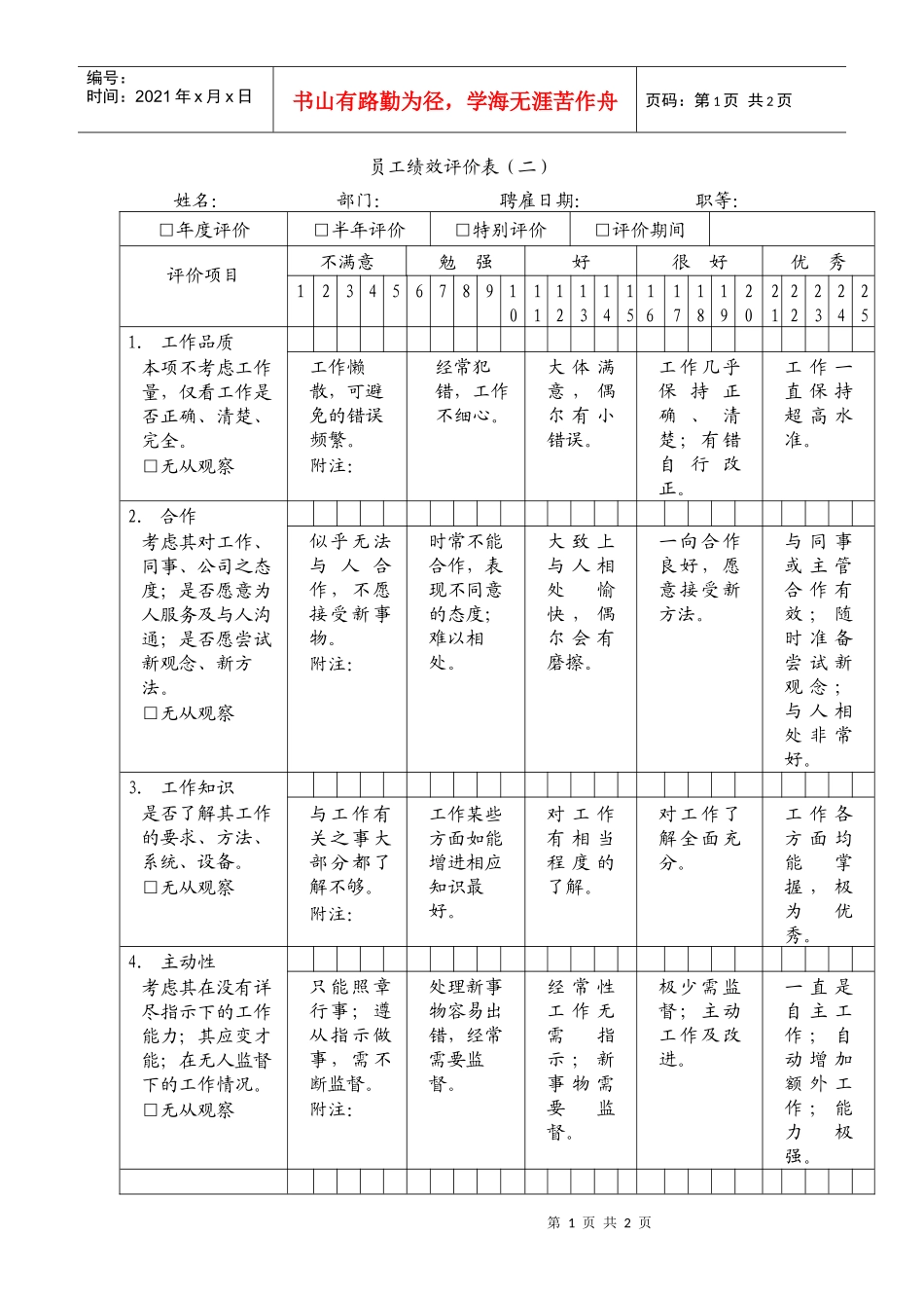 员工绩效评价表（二）_第1页