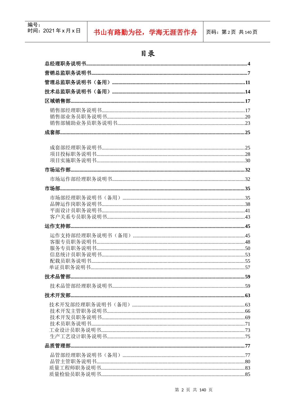 ××公司职位说明书大全_第2页