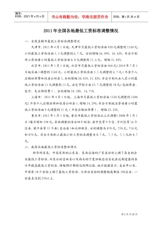 全国各省市最低工资标准