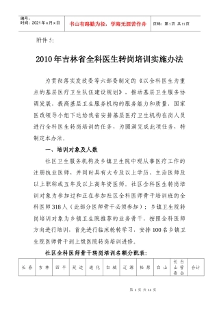 人力资源-2022XXXX年吉林省全科医生转岗培训实施办法