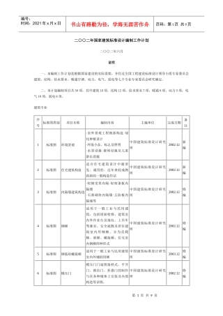 二二年国家建筑标准设计编制工作计划