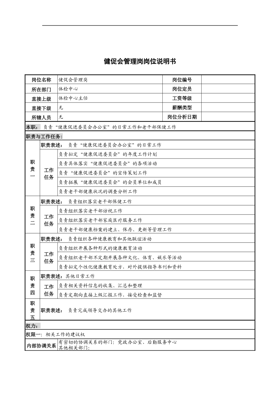健促会管理岗岗位说明书_第1页