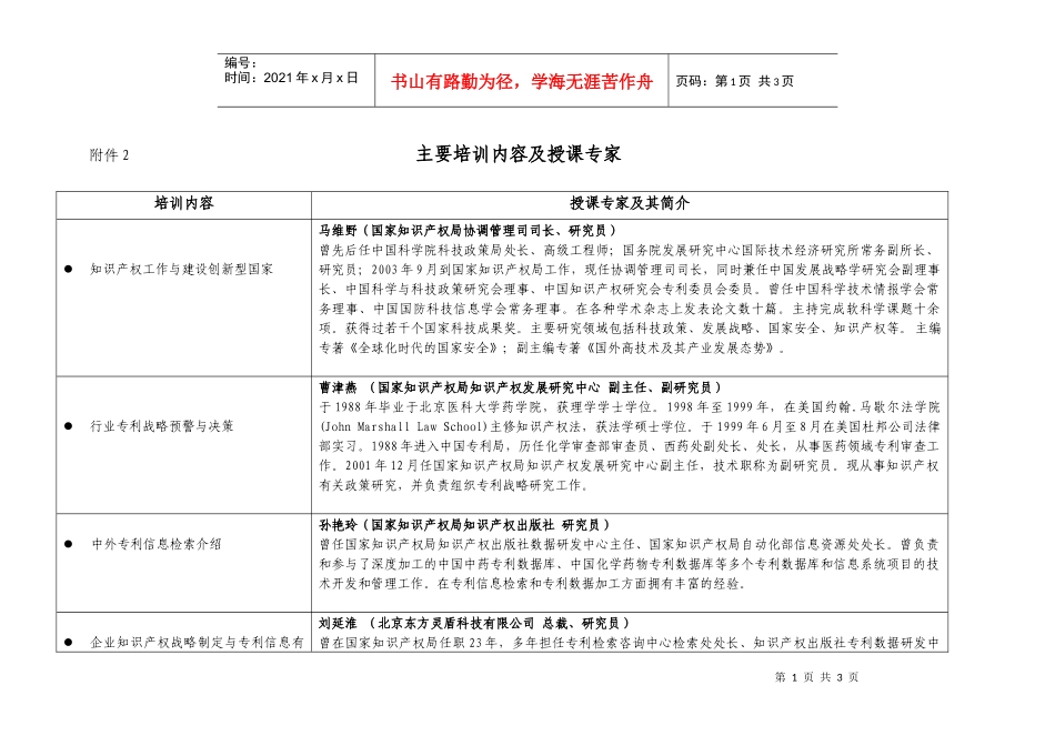 主要培训内容及授课专家：_第1页