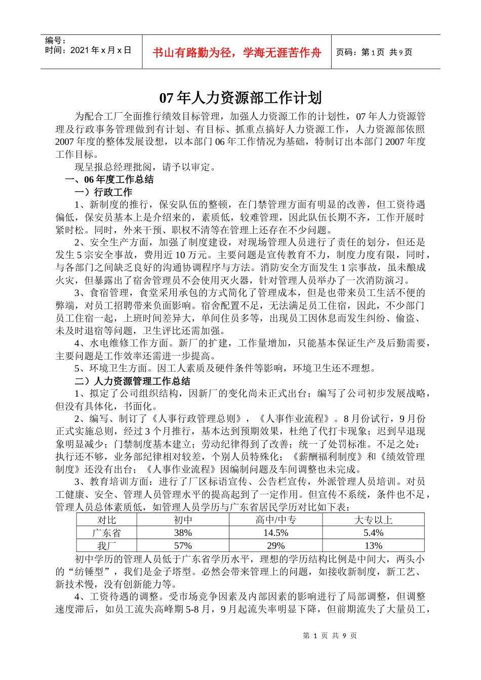 人力资源-202207年人力资源部工作计划_第1页