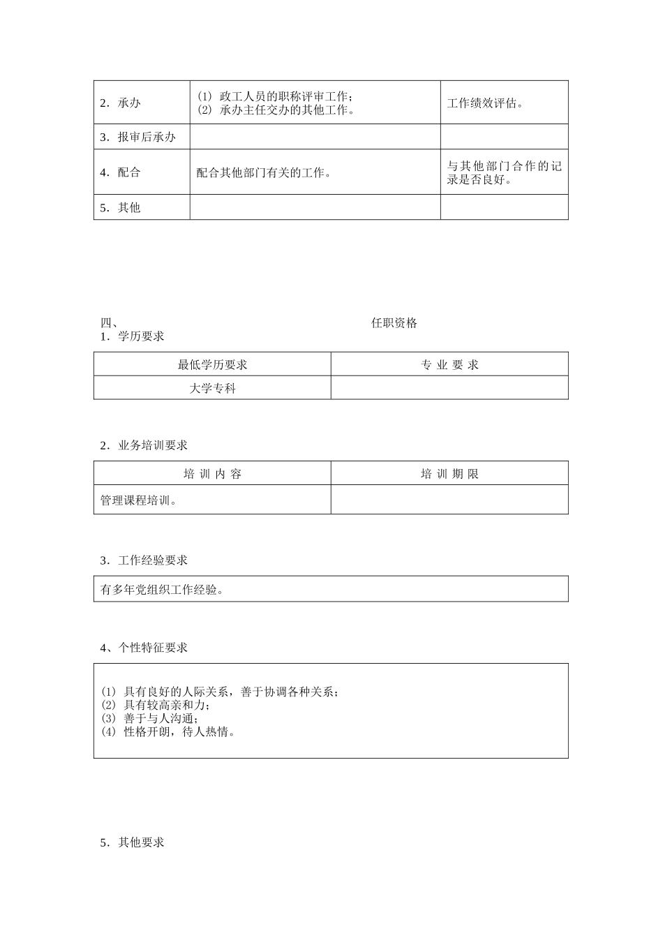 党委办公室-组织管理员岗位说明书_第2页