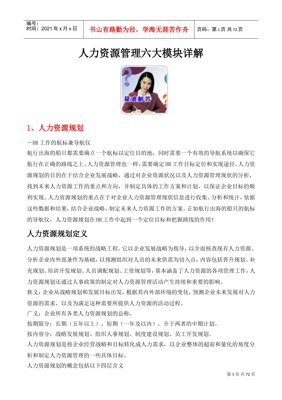 人力资源管理六大模块详解_第1页