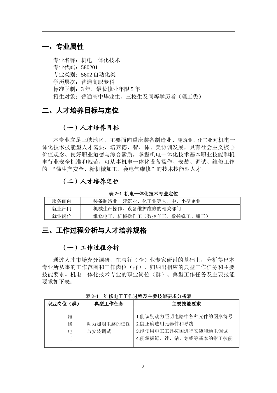 人力资源-2022(参考)XXXX级机电一体化技术人才培养方案_第3页