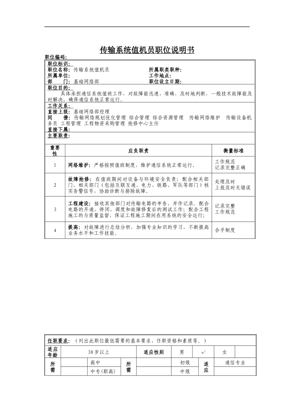 传输系统值机员岗位说明书_第1页