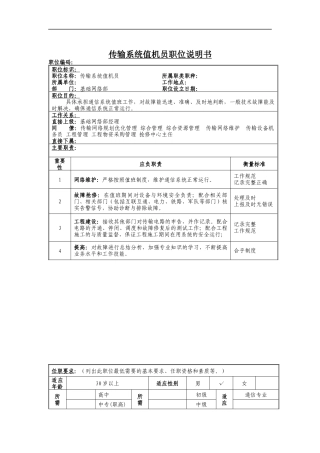传输系统值机员岗位说明书