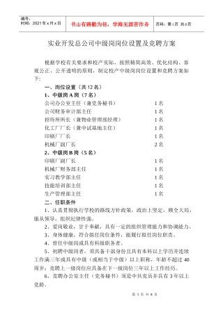 实业开发总公司中级岗岗位设置及竞聘方案