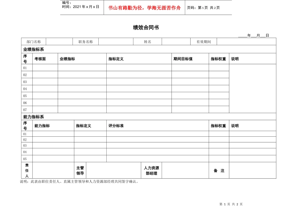 人力资源-2022JXB005--绩效合同书_第1页