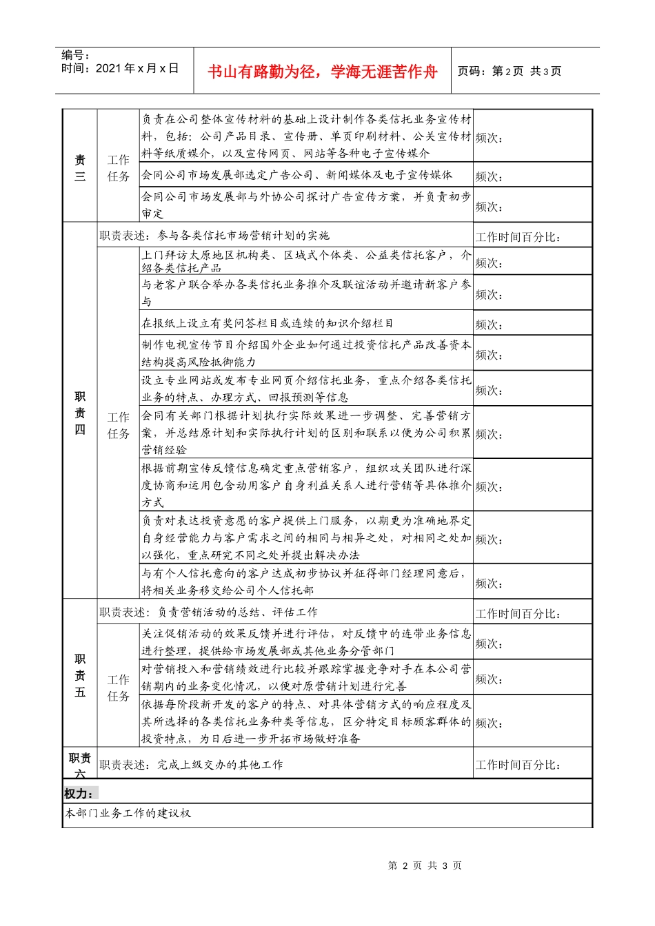 地市信托部市场营销专责职务说明书_第2页