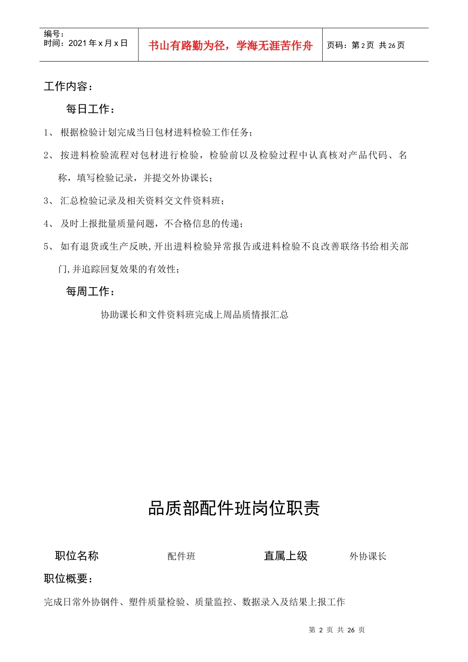 企业品质部各岗位职责说明书_第2页