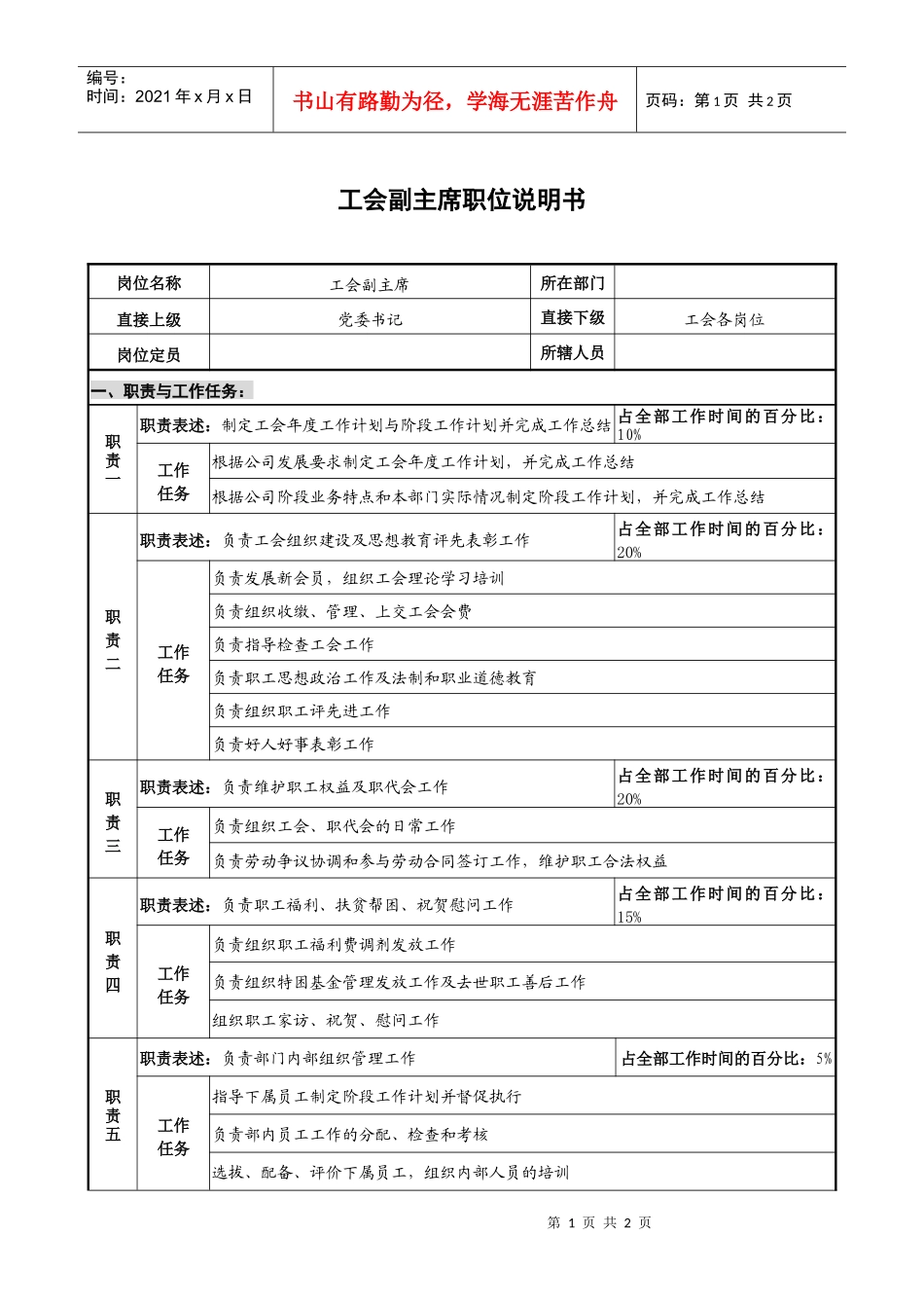 仪器企业工会副主席职位说明书_第1页
