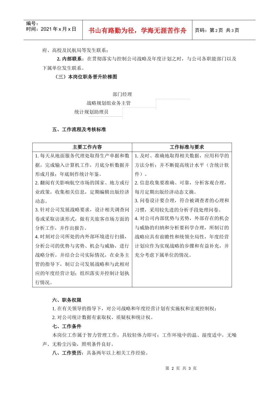 【工作分析】统计规划助理员工作说明书_第2页