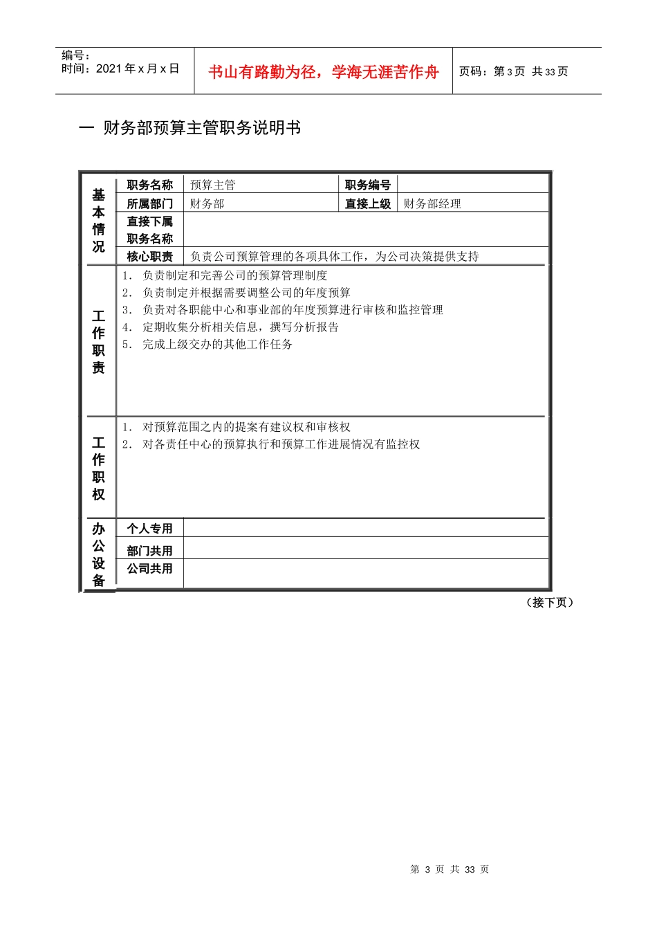 北京汽车制造厂有限公司财务系统岗位职责说明书_第3页