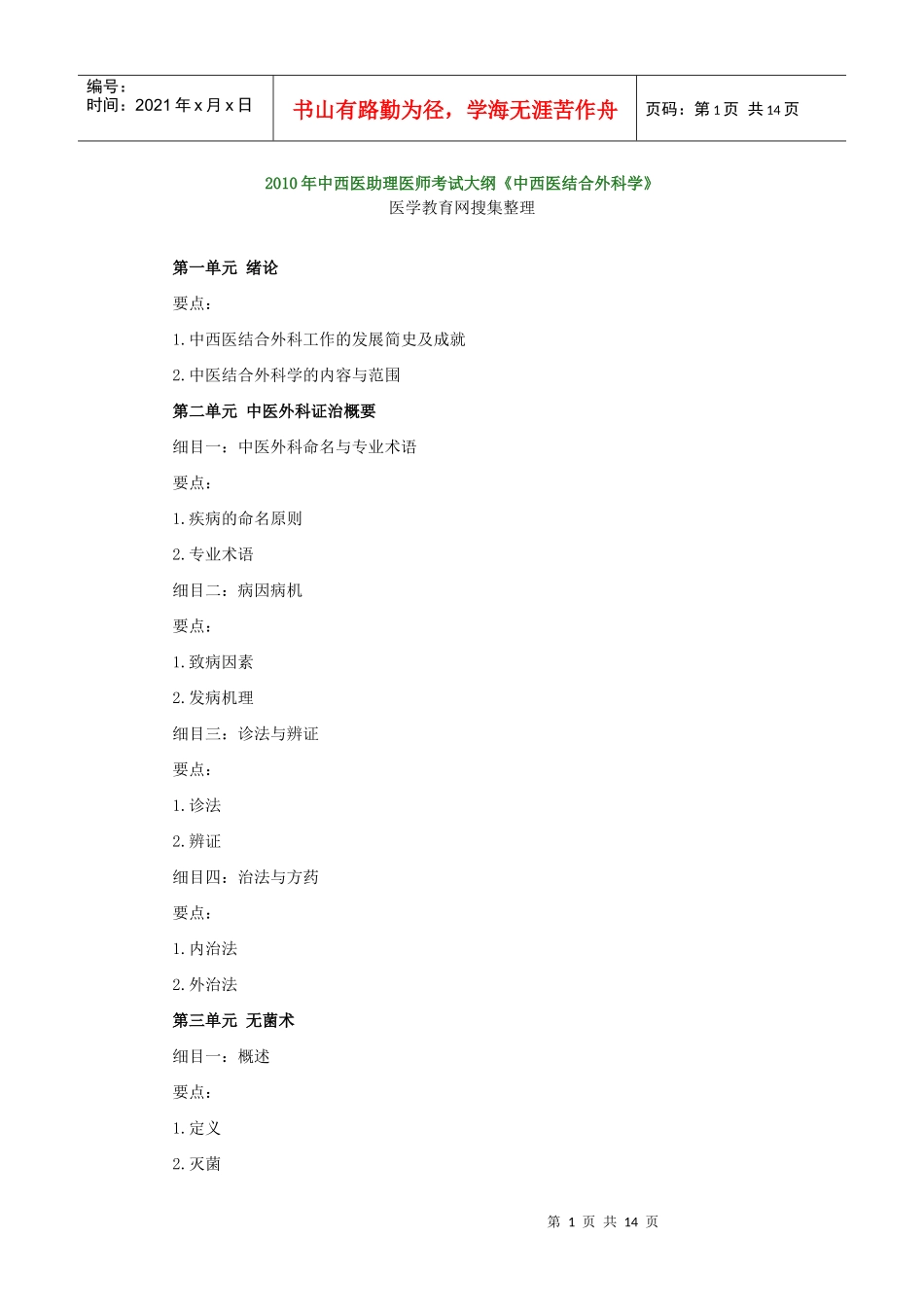 人力资源-2022XXXX年中西医助理医师考试大纲《中西医结合外科学》_第1页