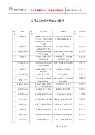 发行室主任任务绩效考核指标