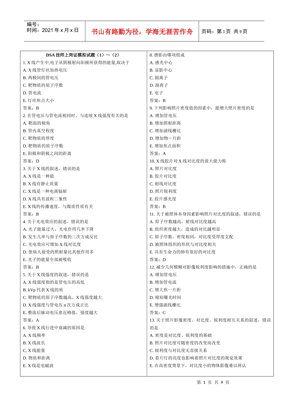 人力资源-2022DSA技师上岗证模拟试题(1)～(2)_第1页