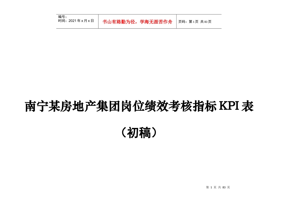【南宁某房地产集团岗位绩效考核指标KPI表】（DOC81页）_第1页