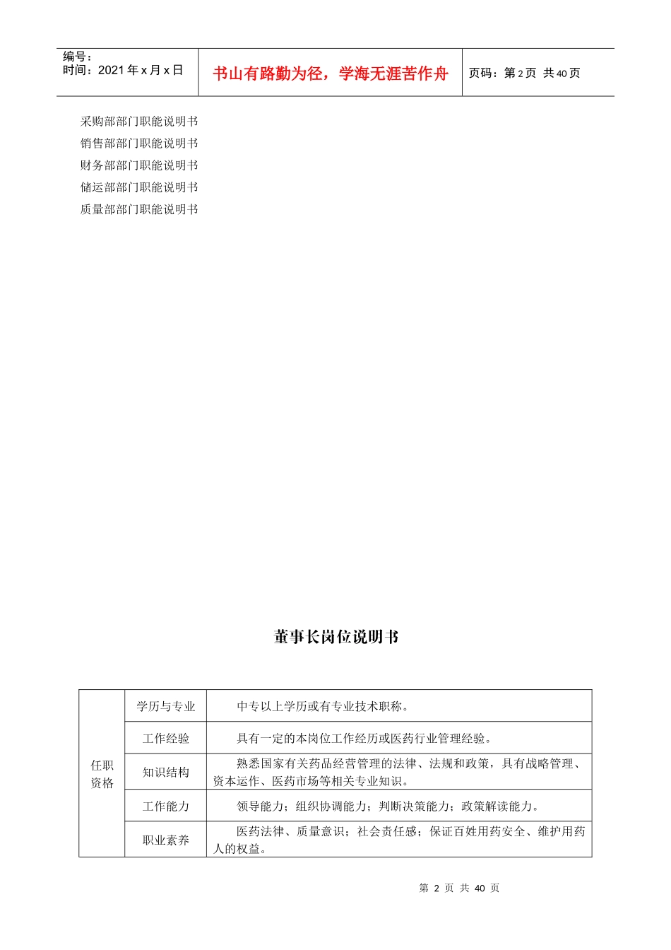 岗位(部门职能)说明书新_第2页