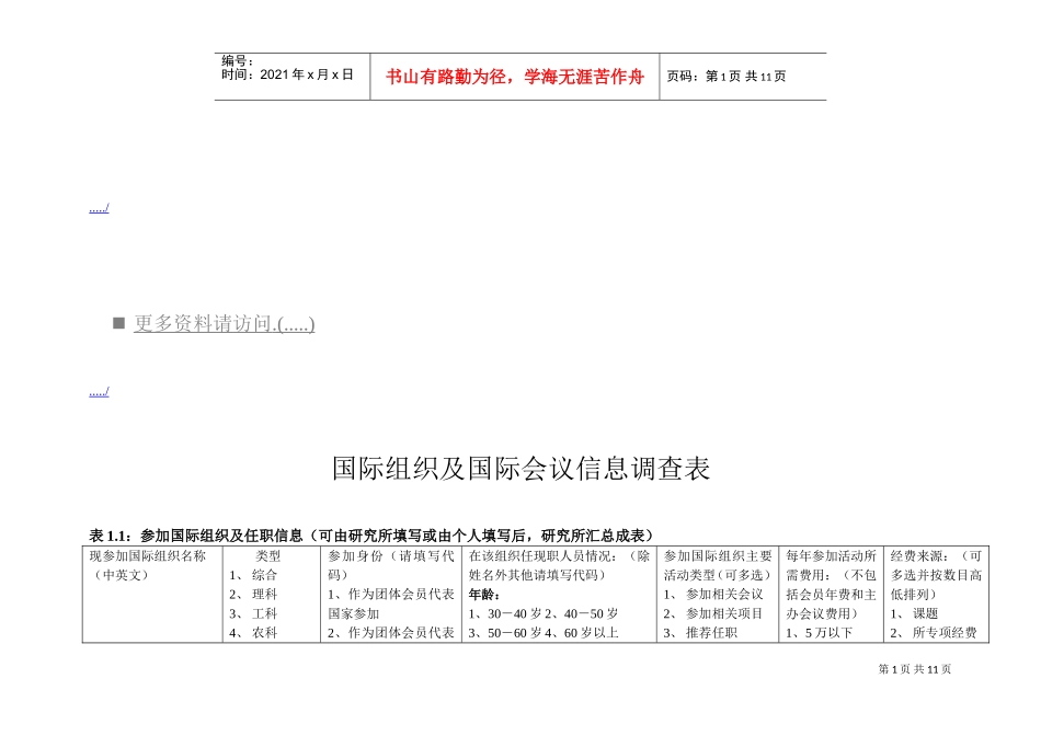 国际组织与国际会议信息调查表_第1页