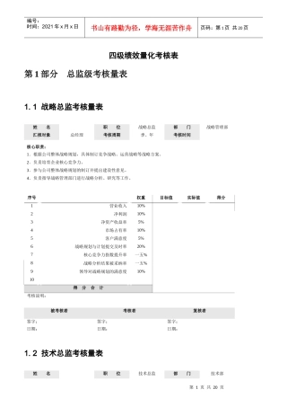 四级绩效量化考核表