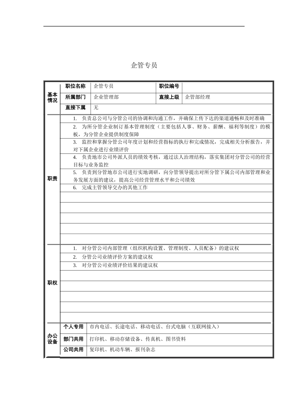 企管专员岗位说明书_第1页