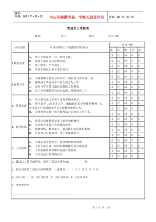 办公文书之管理员工考核表