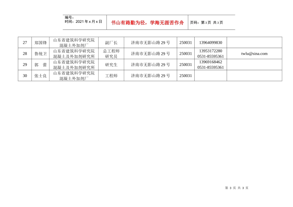山东省建设科技协会混凝土外加剂专业委员会二届一次会议参会人员_第3页