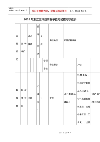 事业单位考试招考职位表范本