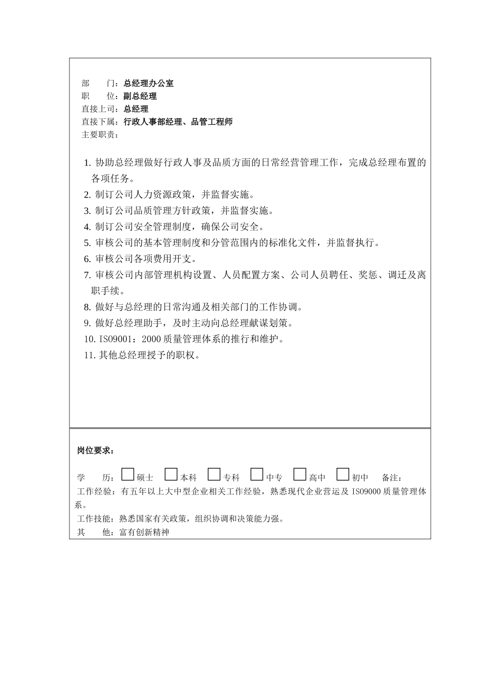 凯纳方实业有限公司 职位说明书_第3页