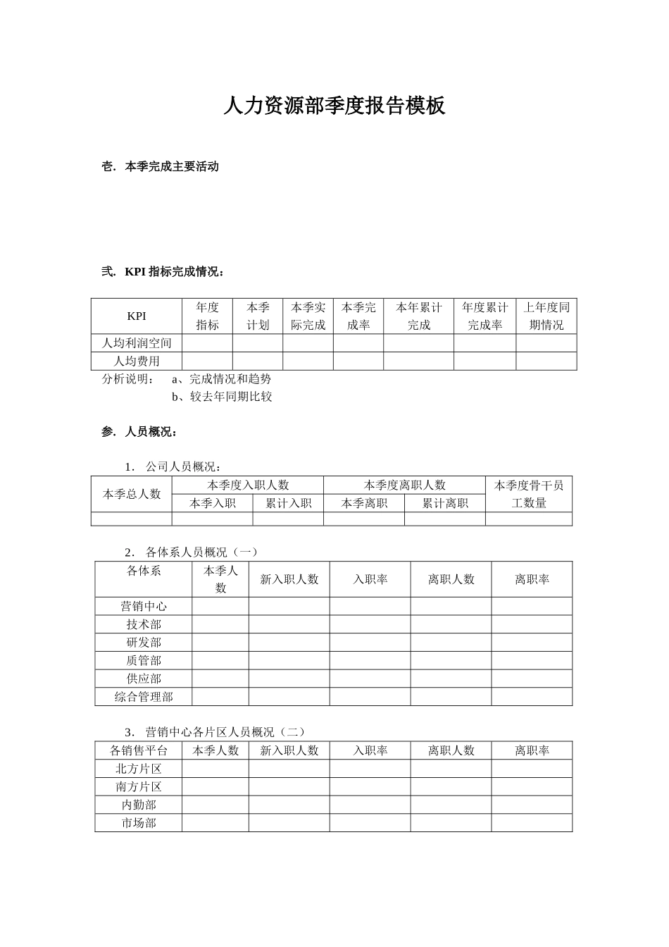 人力资源部季度报告模板_第1页