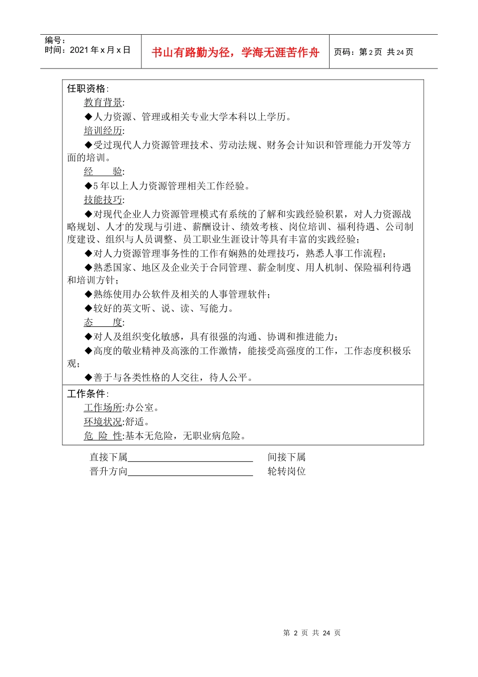人力资源部岗位说明书(model3)_第2页