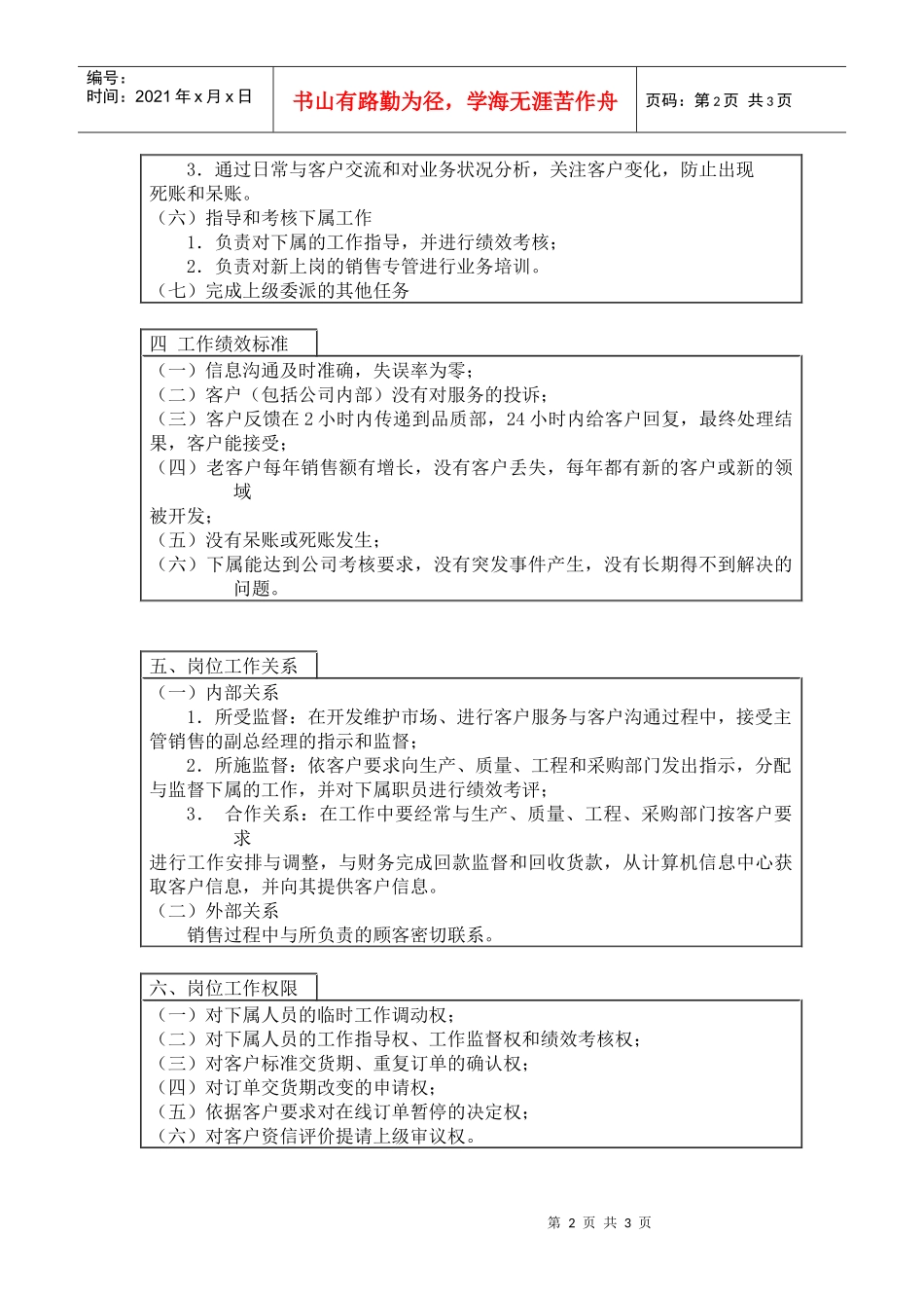 【工作分析】外销主管岗位工作说明书_第2页