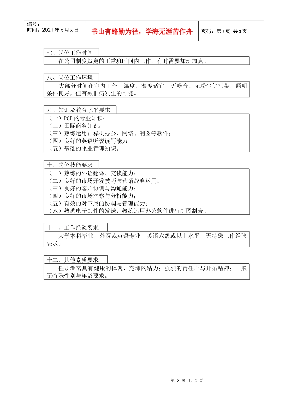 【工作分析】外销主管岗位工作说明书_第3页