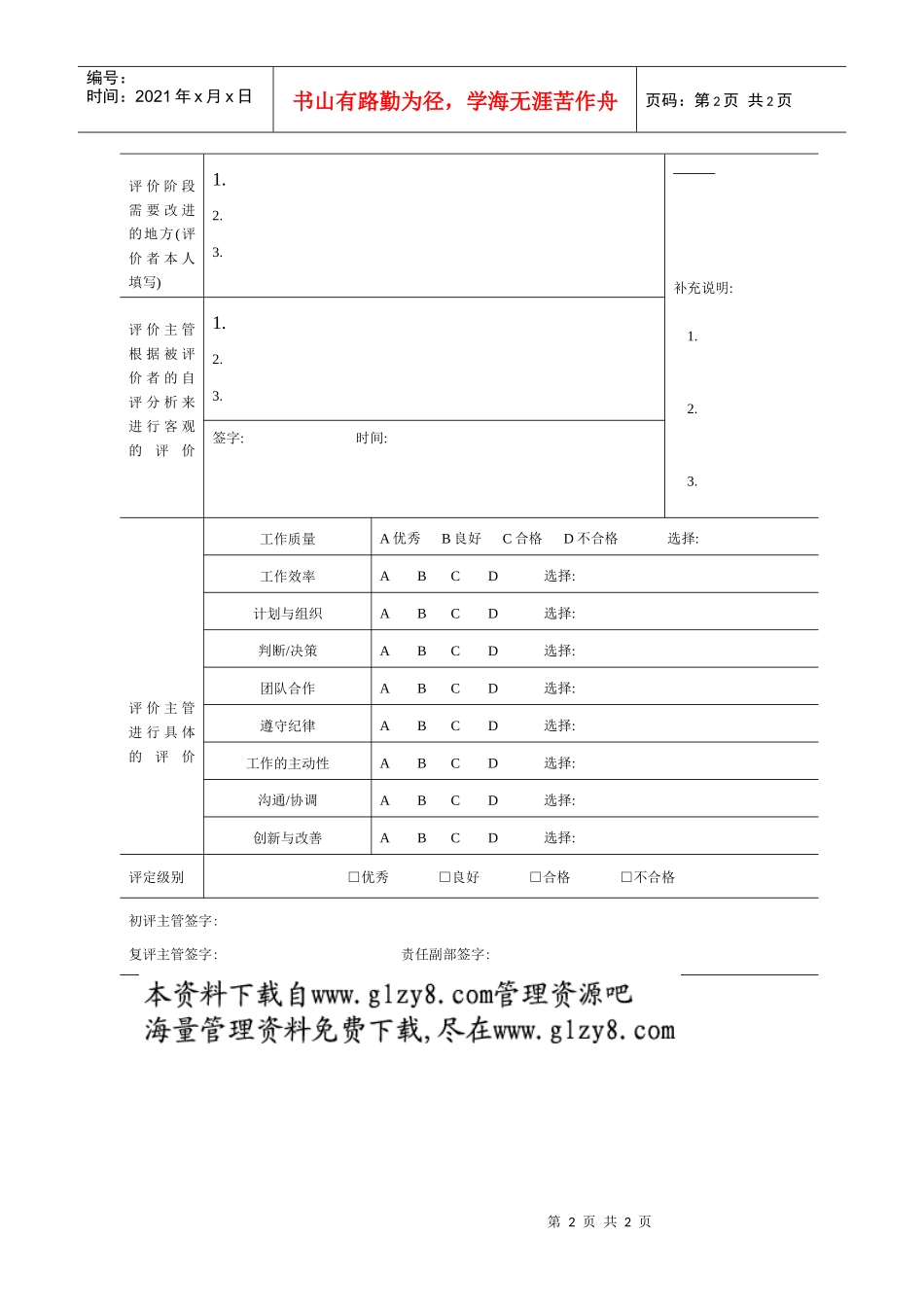 专业人员绩效评价样表（综合素质）_第2页