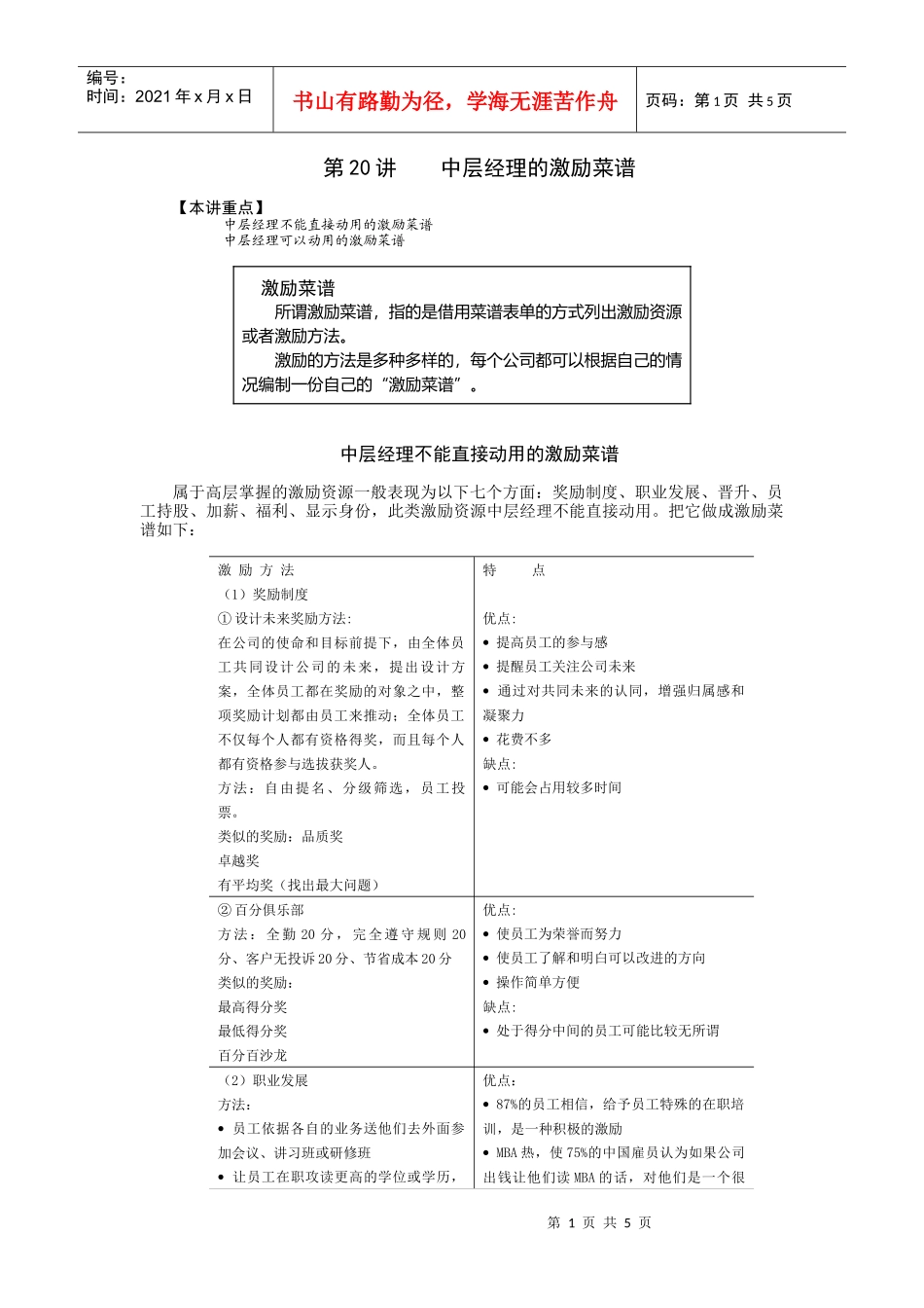 【经典管理资料】20中层经理的激励菜谱_第1页