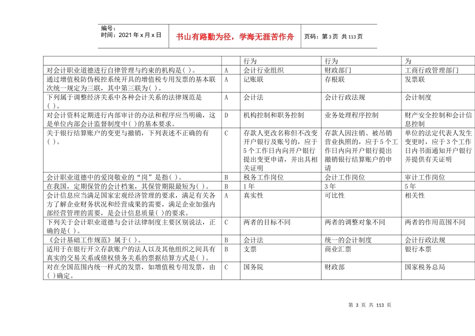 XX年会计从业资格考试《职业道德》真题答案_第3页