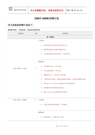 安天实验室招聘计划