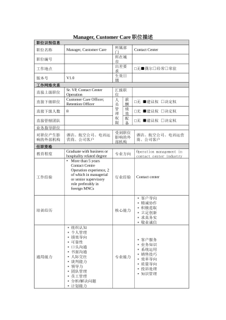 人力资源-2022Manager,CustomerCare岗位说明书