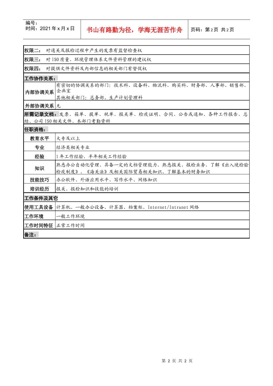 化妆品公司内勤岗位说明书_第2页