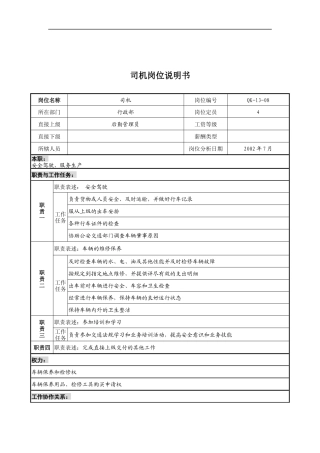 乾坤木业公司行政部司机岗位说明书