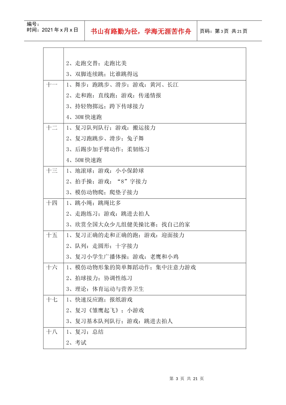 小学一年级体育教学工作计划_第3页