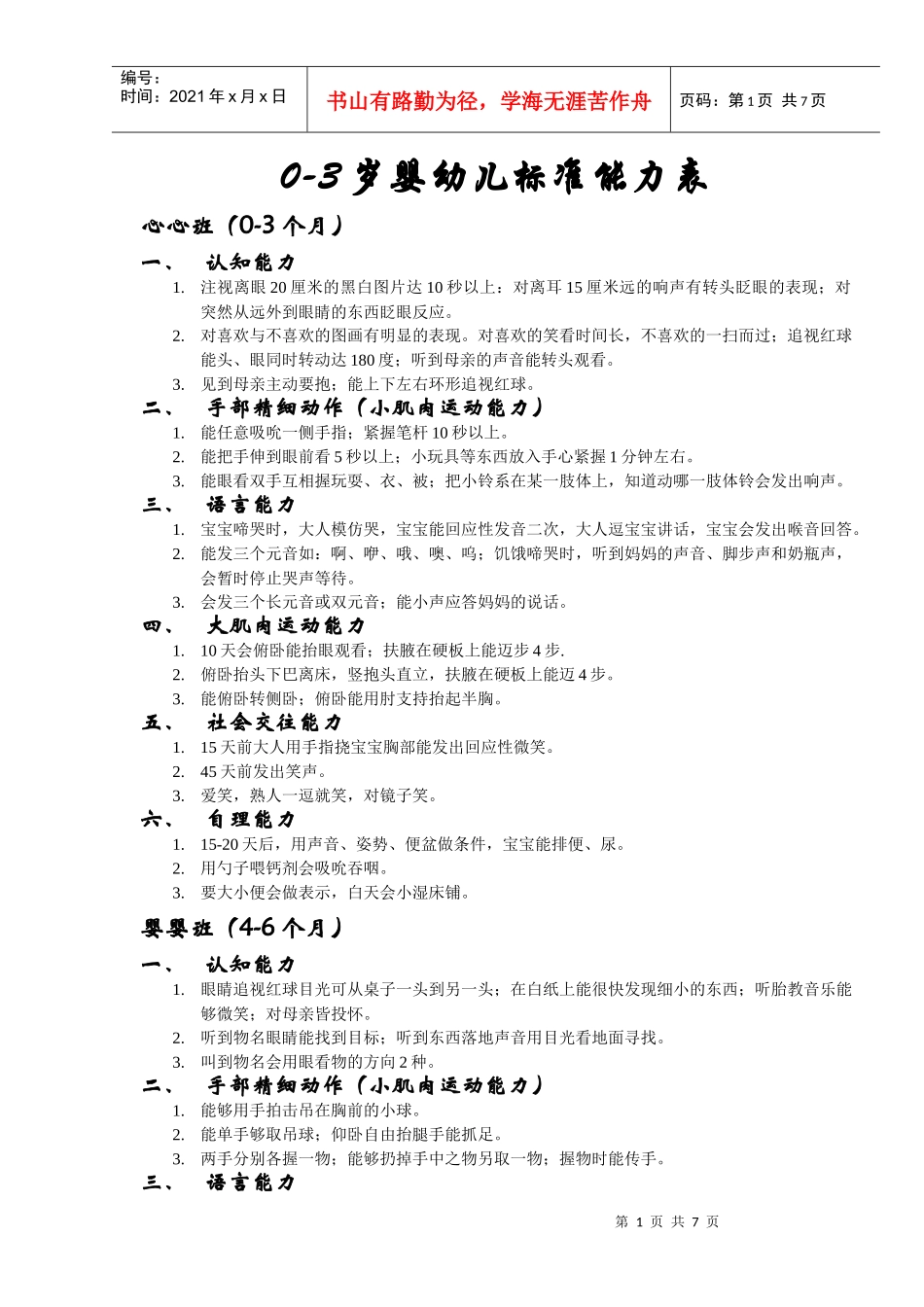 人力资源-20220-3岁婴幼儿标准能力表汇编_第1页