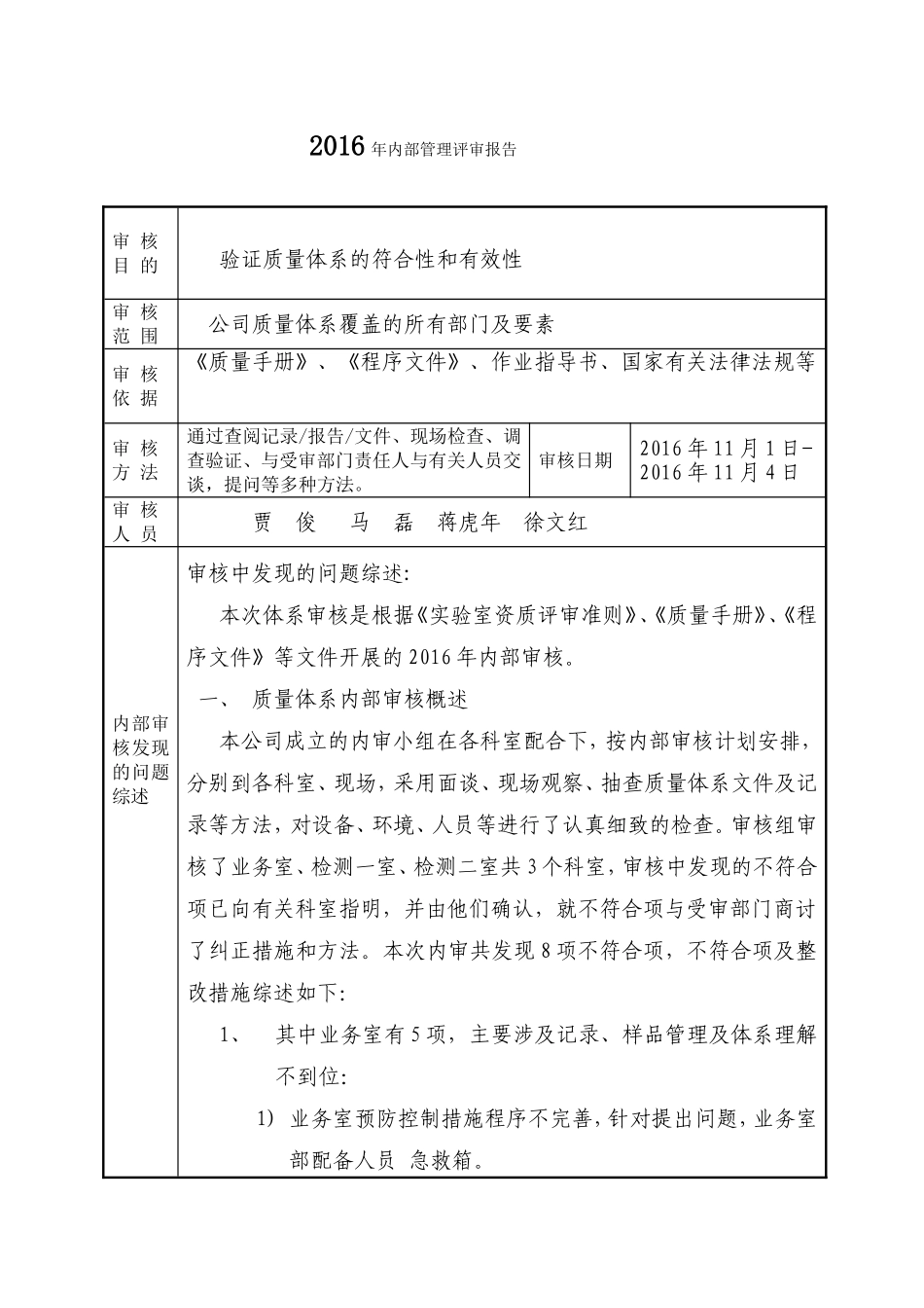 人力资源-20222016年内部审核报告、计划、首末次会议记录(DOC33页)_第1页